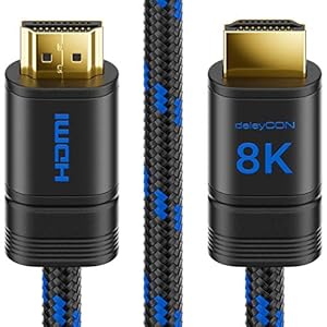 deleyCON 2m 8K UHD-II HDMI 2.1 Nylon Kabel 4320p 2160p 8K@60Hz 4K@120Hz 7680x4320p Metallstecker Dolby DTS HDR eARC CEC HDTV Ethernet