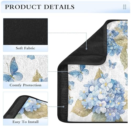 Image of Watercolor Hydrangea Butterfly Seat Belt Cover Pad 2 Pcs Soft Cute Seatbelt Covers Protector Support Head Neck Shoulder Strap for Car Seats High Chair Backpack for Adults Kids Women Men 10x7.7I