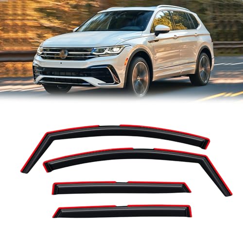 Image of in-Channel Rain Guards for Volkswagen (VW) Tiguan 2018-2024, Window Visor Shields Vent Deflector Shade Wind Dark Smoke 2019 2020 2021 2022 2023 18 19 20 21 22 23 24, Tape-On Inside-Mount, 4PCS