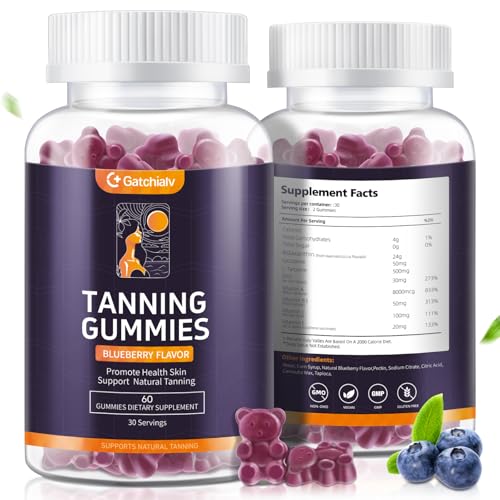 Gatchialv Tanning Gummies - Self Tan Bronzing Supplement that Work Without Sun - No Sugar Vegan with Astaxanthin Lycopene Beta Carotene and Vitamins-60 Count