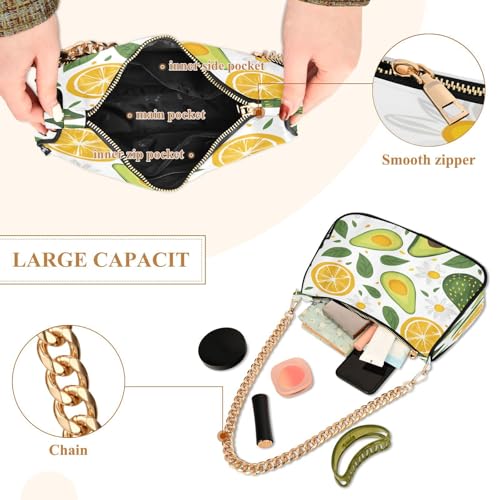 Image of Shoulder Bags for Women Vintage Yellow Lemon Fruit and Blue Print Hobo Tote Handbag Small Clutch Purse with Zipper Closure