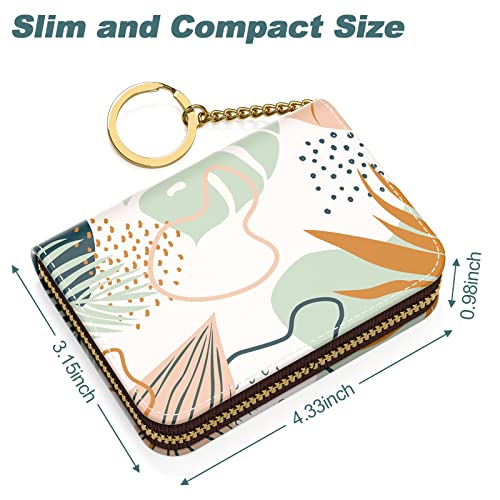 Image of Nipichsha Credit Card Holder, Small RFID Card Wallet for Women, Slim Leather Card Holder Wallet, Boho Leaves, 4.33 x 3.15 x 0.98 inches, Fashions