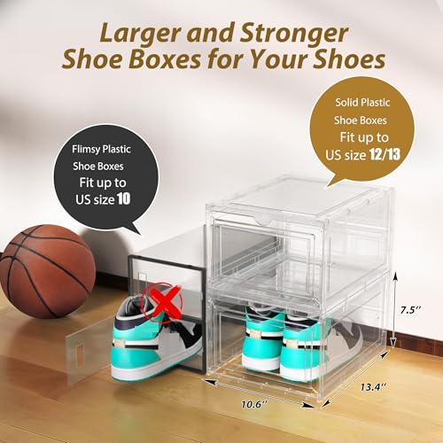 10 Pack Thickened Clear Stackable Shoe Organizer, Clear White