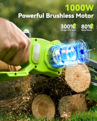 Mini Chainsaw Cordless, 8 Inch & 6 Inch Electric Chainsaw Battery Powered, 1000W Brushless Handheld Power Chain Saw with 2 Batteries, Small Tree Saw for Branch Trimming Wood Cutting - Image 3