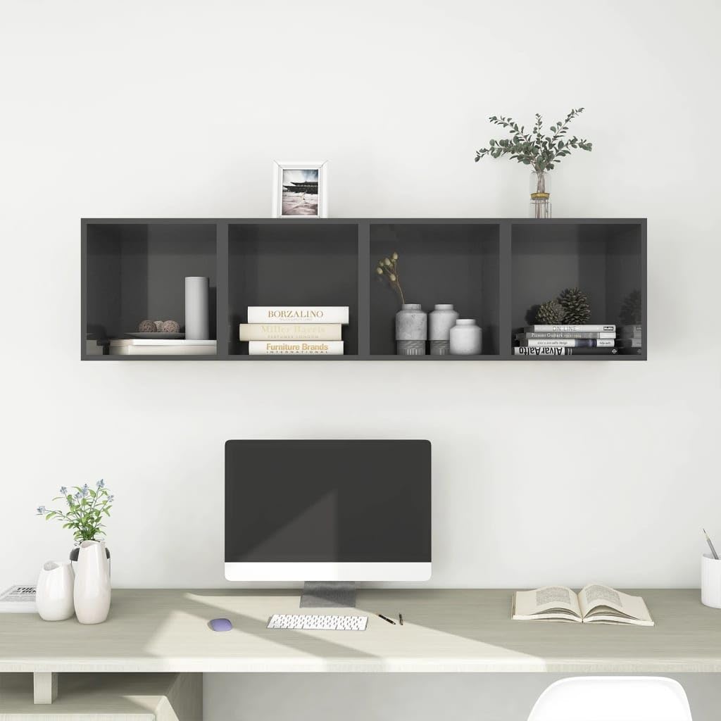 Estantería de pared modular con estantes de madera flotantes gris brillante de 37 cm