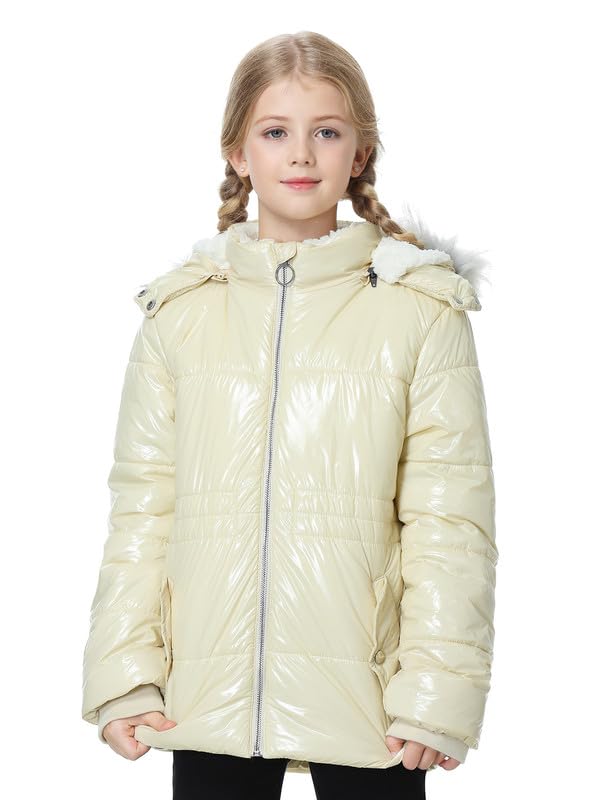 Girls Winter Coat Fleece Lined Jacket with Detachable Hood Warm Parka Comfy Puffer Outwear