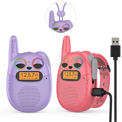 QNIGLO Q136 Walkie Talkie Niños Recargable USB,Radio FM 4Km Alcance 10 Tonos de Llamada,Montar en Bicicleta Acampar...