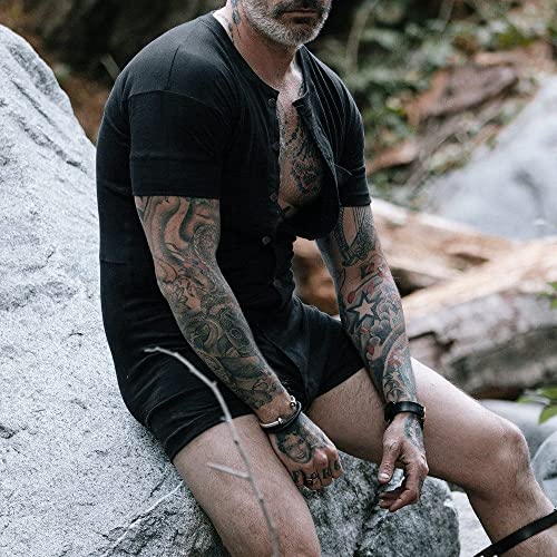 GYMAPE Mens Short Sleeve Onesie Henley Jumpsuit Pajamas Stretchy Cotton One Piece Garment3