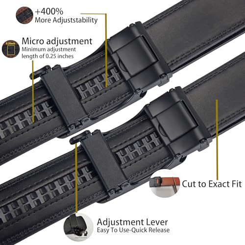 Image of Mens Black Belt Leather Ratchet Belts for Men Adjustable Men's Belts for Dress Casual with Gift Box, Trim to Fit
