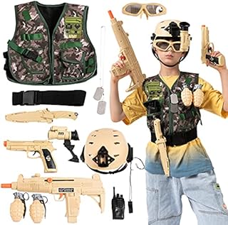 JOYIN 12 Pcs Army Costume Soldier Military Combat Marines Accessories Set for Halloween Costume Cosplay, Soldier Role Play Set for Kids, Deluxe Camouflage Dress Up and Birthday