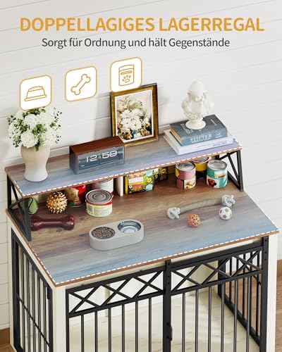 Hzuaneri-Hundekaefig-Moebel-mit-Lagerregal-Dreituerige-Hundebox-fuer-Zuhause-Indoor-Kennel-mit-Scheunentuer-Beistelltisch-Geeignet-fuer-MittlereGrosse-Hunde-100-x-60-x-86-cm-Weiss-Braun-DFC87414B - Sparfuchs24.io - Preisvergleich & Top Angebote Online