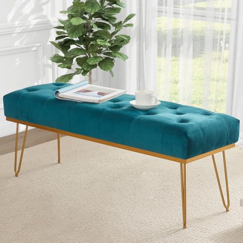 Shally Dogan Panca Fondoletto in Tessuto, Cassapanca Pouf per Camera da Letto, Panchina Ottomana con Imbottitura ad Alta Densità Multiuso da Ingresso, Ideale per Cameretta, Soggiorno, Salotto (Blu)