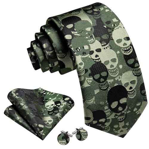 Image of Barry.Wang Man Tie Sets Skull Ties Animal Extra Long Necktie Silk Woven Handkerchief Cufflinks Festival Party Gift