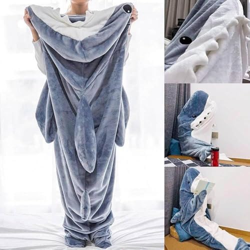 Image of inkArts Shark Blanket Hoodie Onesie Adult & Kid, Wearable Shark Blanket, Shark Sleeping Bag, Soft Cozy Shark Onesie Costume