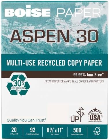 Boise® ASPEN® 30 Multi-Use Printer & Copy Paper, 1 Ream, White, Letter (8.5" x 11"), 500 Sheets Per Ream, 20 Lb, 92 Brig image 2