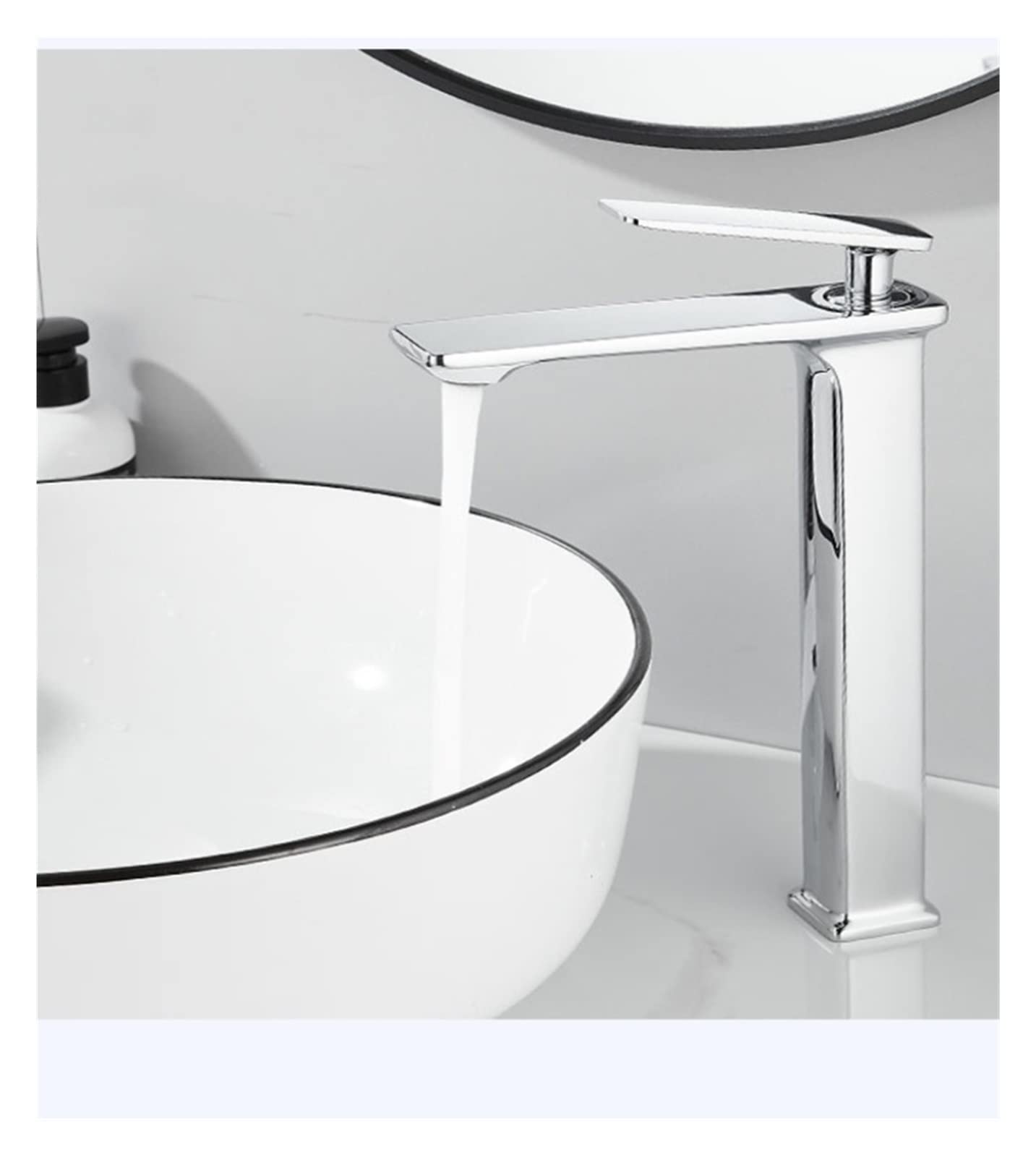 Mitigeur de lavabo chromé haut robinet de salle de bain eau chaude et froide en laiton