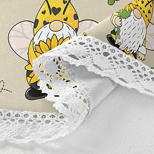Junzan Gnomes Bees And Sunflowers Round Tablecloth White Lace For Kitchen Dining Tabletop Decoration Party Weddings Polyester(60Inch Diameter) #TOP2