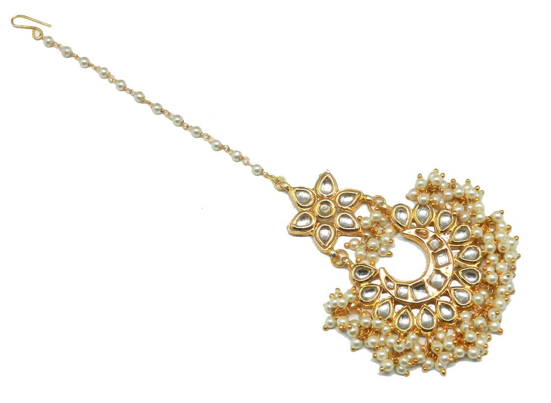 Radhesh Creation Jewellery Gold Plated Maang Tikka for Women and Girls (White) (B08Q48K2GH) Amazon Price History, Amazon Price Tracker