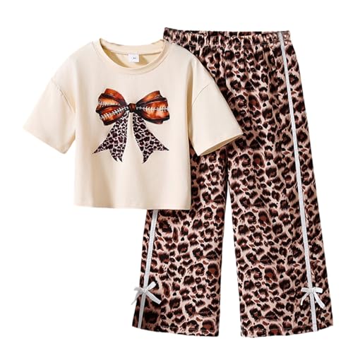 Générique Ensemble pour Enfants Ensemble Deux pièces pour Fillette avec t-Shirt à Noeud et Pantalon Large léopard Tendance pour écolières