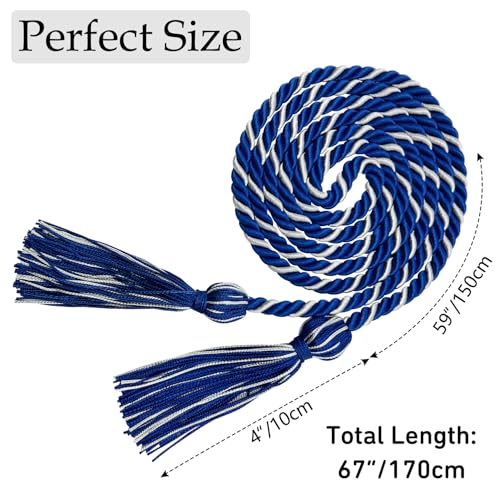 Image of Graduation Honor Cords Royal Blue and Silver Honor Cords with Tassels for Graduation Students