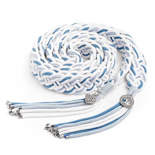 Handmade Celtic Wedding Handfasting Cord - 100% Soft Cotton - Double Electroplated Pendants - Metal-Tipped Ends - Heirloom Ceremony Keepsake in Gift Box (Blue)