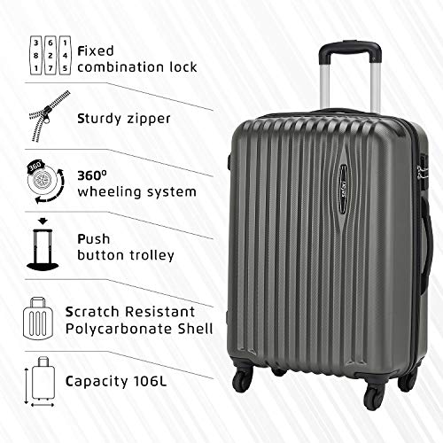 Image of Safari Glimpse 79cm Large Check-in Trolley Bag Hard Case Polycarbonate 4 Wheels 360 Degree Wheeling System Luggage, Trolley Bags for Travel, Suitcase for Travel, Gun Metal