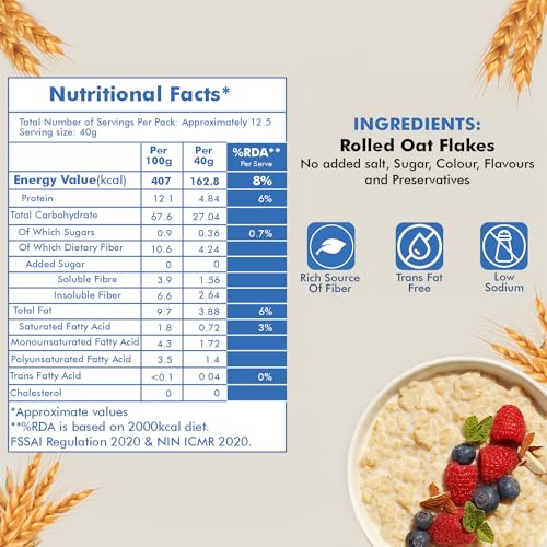 Image of UNIFIT Oats 100% Natural Wholegrain | High Protein & Fibre | Diet Food | Oats for Weight Management & Reducing Cholesterol Rolled Oats 500g