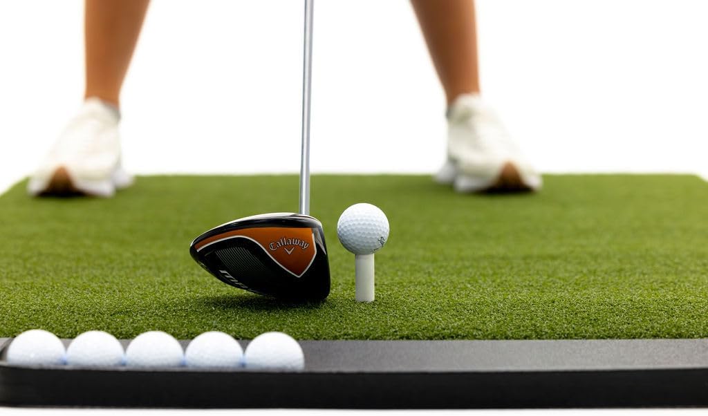 Perfect ReACTION Golf Mat - 3x5 Feet Premium Turf Indoor/Outdoor Mat for Hitting & Chipping - Golf Stance Mat w/ Golf Accessories (Golf Tray + 3 Rubber Golf Tees)