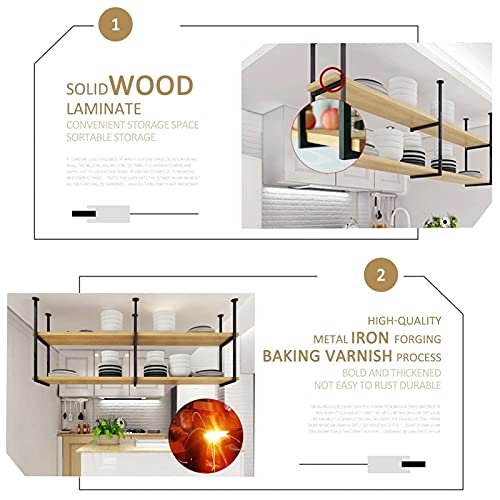 Support de fleurs suspendu au plafond avec étagère de rangement en bois et métal de 60cm