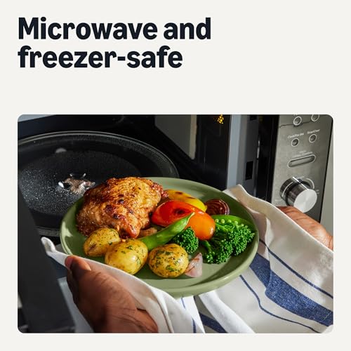 Amazon Basics Glazed Stoneware Dinnerware, Ceramic 12-Piece Set, 4 Full Place Settings, Dishwasher-Safe, Olive #3