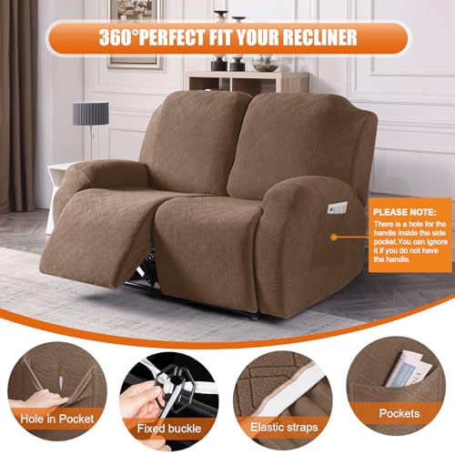 Image of VANSOFY Oversized Recliner Cover, 2-Pieces Stretch Reclining Couch Cover with Pockets Loveseat Sofa Slipcovers Soft Washable Furniture Protector for Dogs Cats(Light Coffee)
