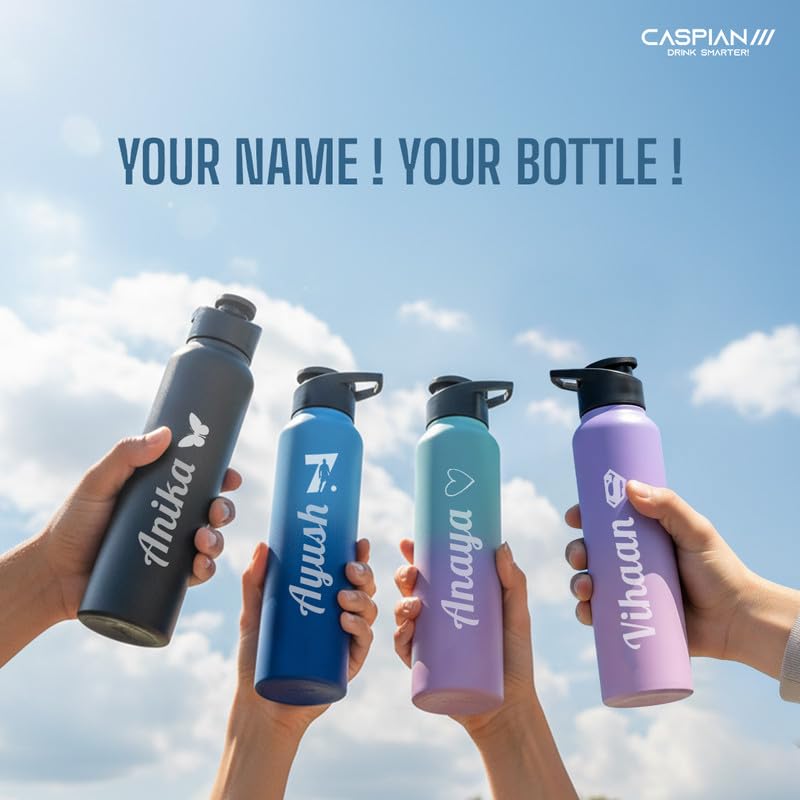 Image of CASPIAN / / / Hike Stainless Steel Customize Sipper Water Bottle Leak Proof Thunder for Fridge Home Office Travel School Kids Adults Girls Boys Sports Gym Yoga (Graphite 1 Litre, Set of 1)