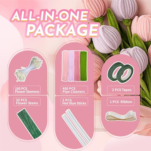 Image of brenzo Pipe Cleaners Craft Kit, 400-Piece Flower Making Set