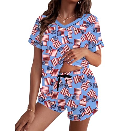 Image of Women Hearts Pajama Sets Satin Short-Sleeve Top and Shorts Set 2 Piece Loungewear Sleepwear