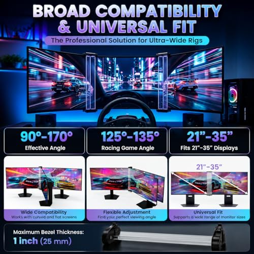 Image of Universal Bezel Free Kit for 21-35 inch Triple Monitor Setup, Monitor Bezel Hider for Curved & Flat Screens, Optical Refraction Lens for Seamless Display, Compatible with Sim Racing & Flight Sim (1 Pair)
