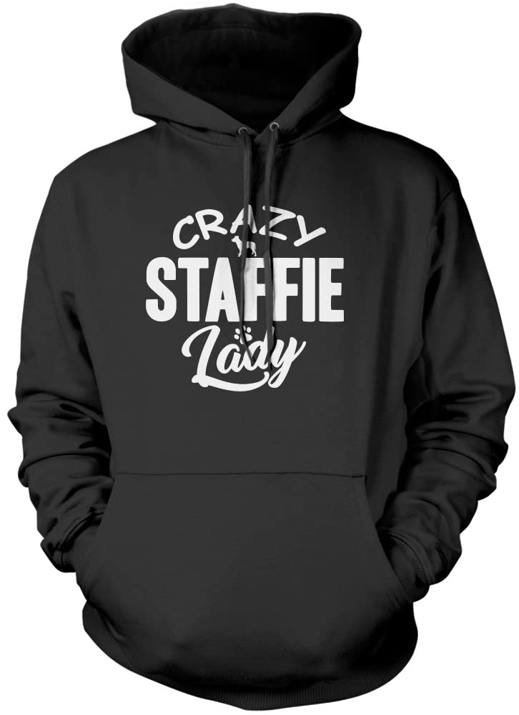 Hotscamp Men's Black Crazy Staffie Lady Unisex Hoodie - Large