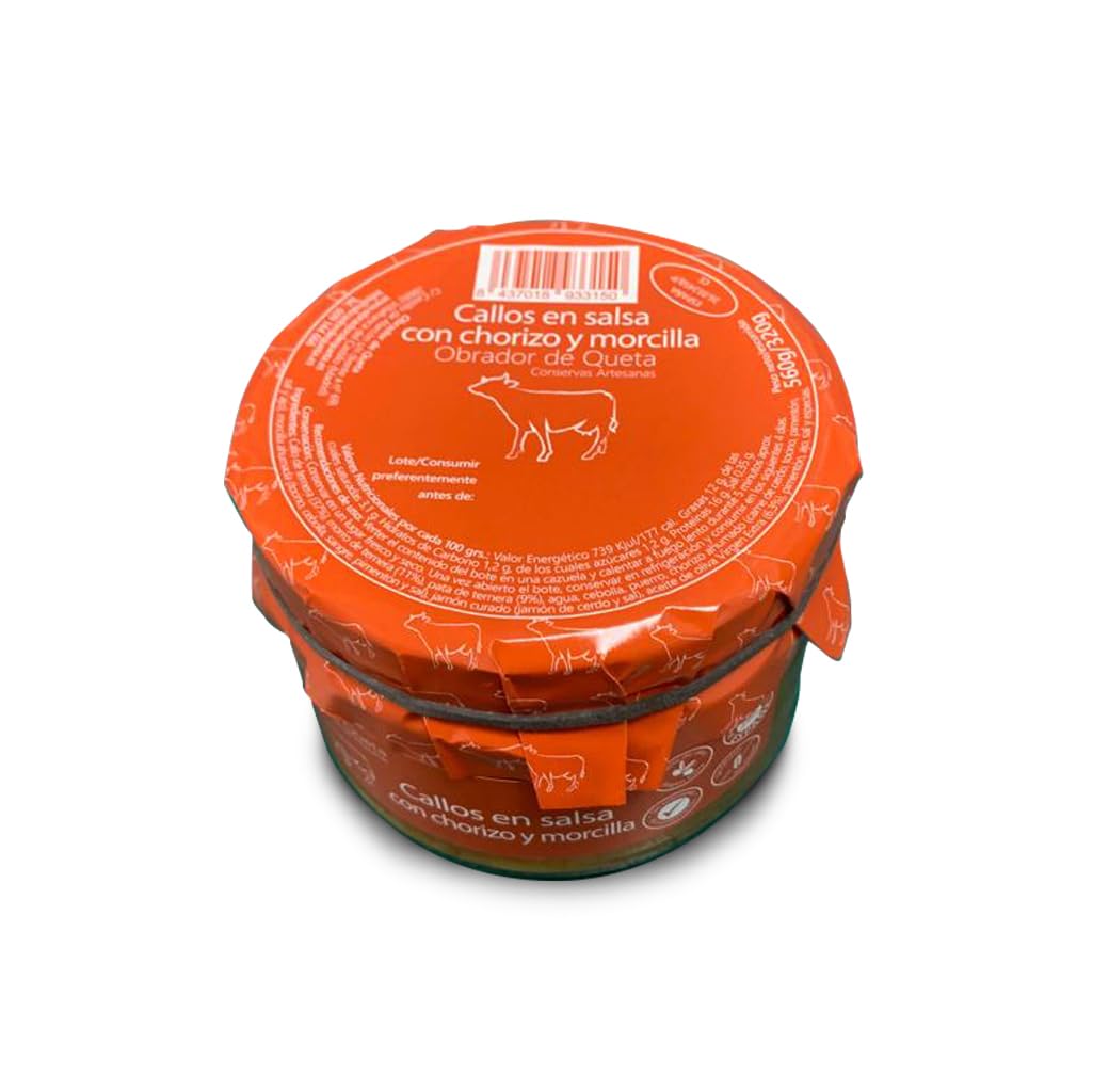 Trippa in salsa con chorizo ​​e sanguinaccio 560gr (Confezione da 4). Trippa alla Madrilena. Ricetta familiare, fatta in casa e artigianale. Conserve gourmet. Prodotto 100% fabbricato Spagna.