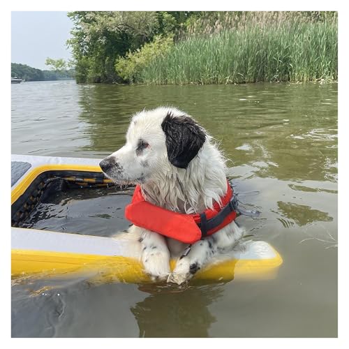 犬用プールスロープ 空気入り犬用エレベーター、黒青緑赤黄犬用水上スロープ、Dリング4個、3 D階段3個、ナイロンハンドル3個、ポンプ1個、滑り止め犬用埠頭負荷105kg(Yellow)