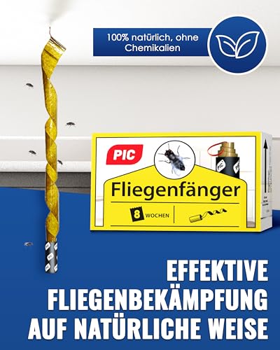 PIC Fliegenfänger 16x – Fliegenfalle Innenbereich ohne Chemie – Fliegenfänger Klebestreifen & Fliegenband – Fliegenfalle Klebefalle gegen Fliegen in der Wohnung – ohne Einsatz von Fliegenspray