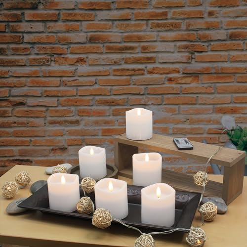 Image of Stonebriar 3 Count White Real Wax 3x3 Flameless LED Pillar Candles with Remote and Timer