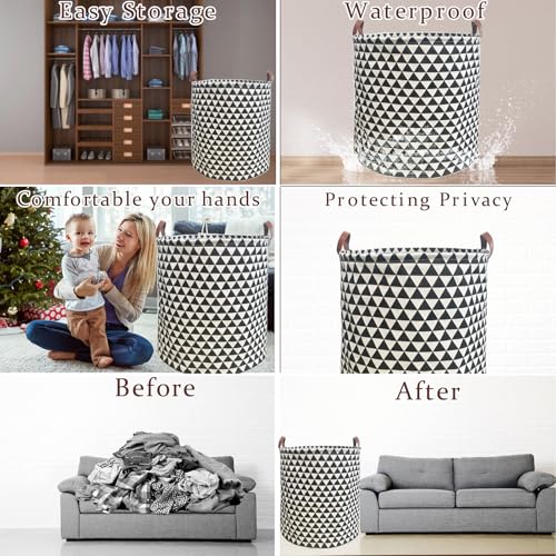 Image of Waterproof Laundry Hamper Collapsible Laundry Basket Leather Handle Laundry Bag Large Clothes Storage Toy Organization for Bathroom Bedroom Laundryroom College Dorms (Hesan-002)