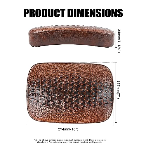 Image of DREAMIZER Motorcycle Rectangular Pillion Passenger Pad Seat Universal Crocodile Style Brown Solo Seat Leather Pillon 8 Cushion Compatible with Harley Cruiser Chopper Custom