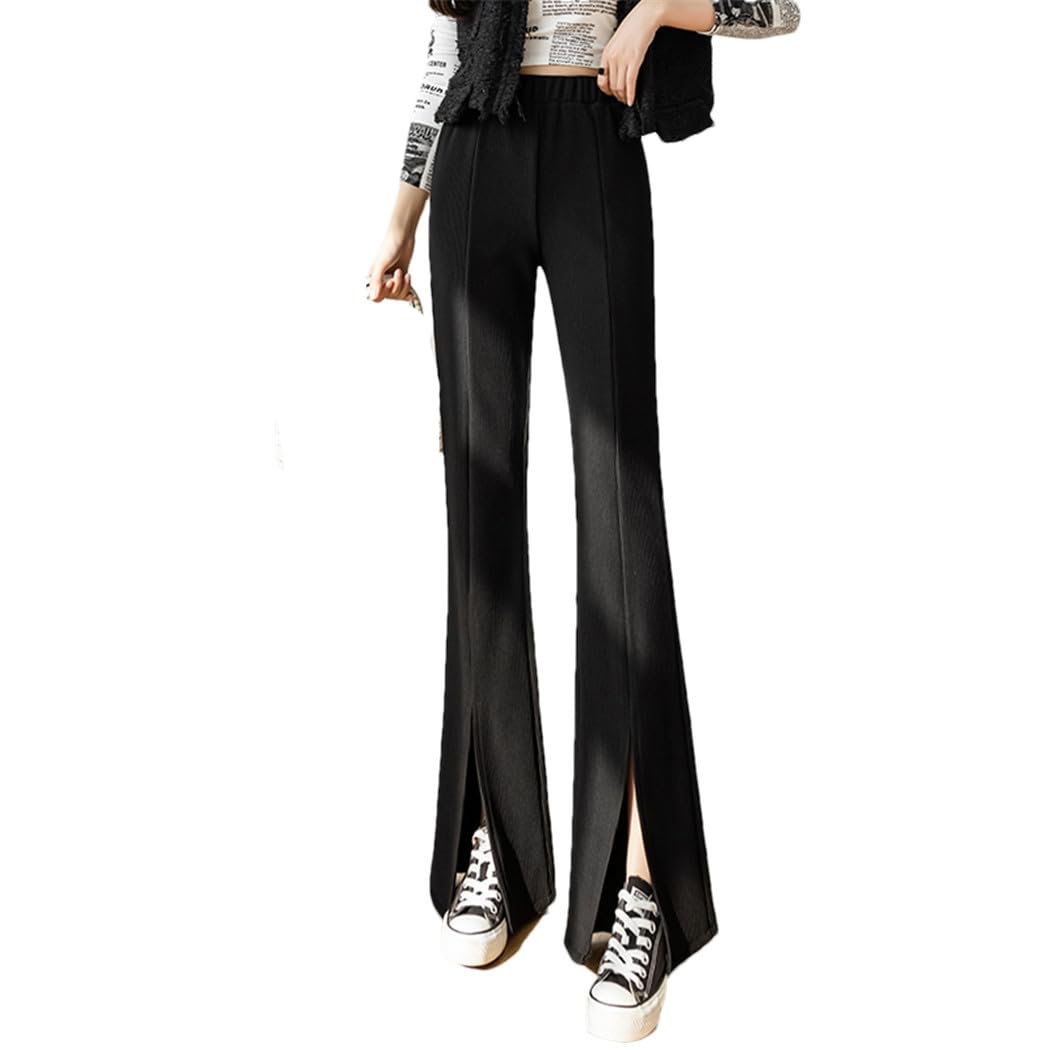 Woman Wide Leg Pants Casual Spring Elastic Waist Loose Split Floor-Length Office Ladies Suits Long Trousers