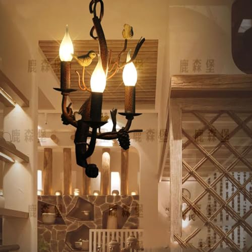 Lustre bougie E14 rétro fer suspension 5 têtes luminaire salon