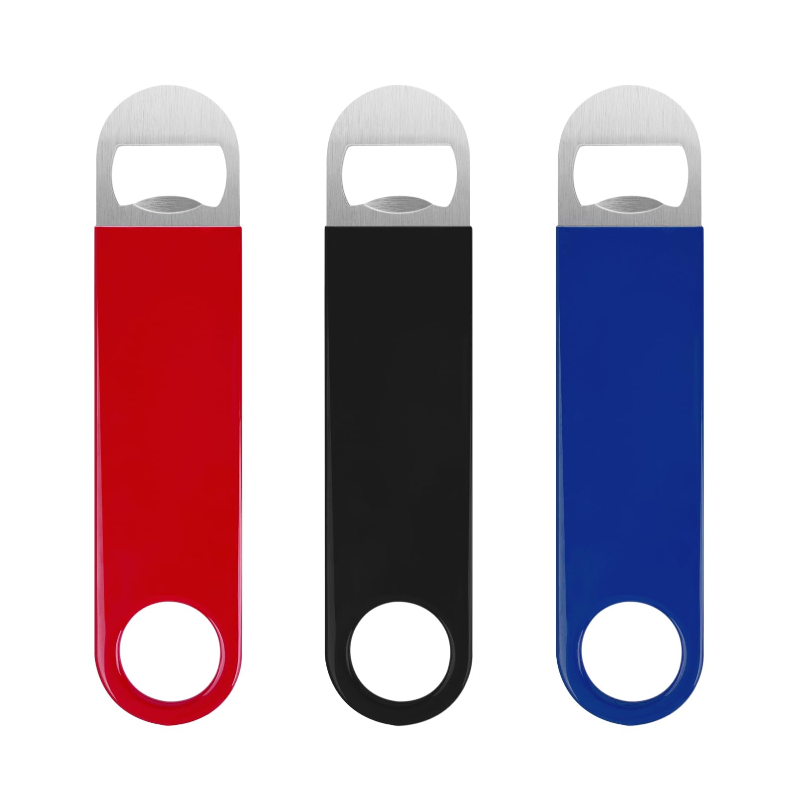 3 Pack Bottle Openers,Beer Bottle Openers, Speed Openers, Stainless Steel Flat Bottle Opener with Exquisite Packaging, for Kitchen, Bar or Restaurant 7 inches Red, Black, Blue