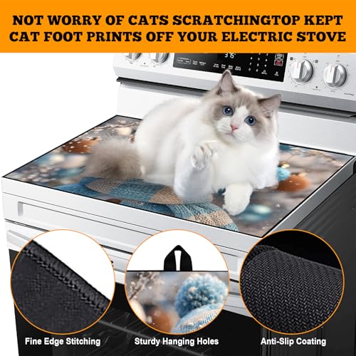 Image of Christmas Multi-Design Stove Cover for Glass /Electric Stoves - 3-in-1 Heat-Resistant Protector Mat, Non-Slip Drying Rack 28 inchx20 inch