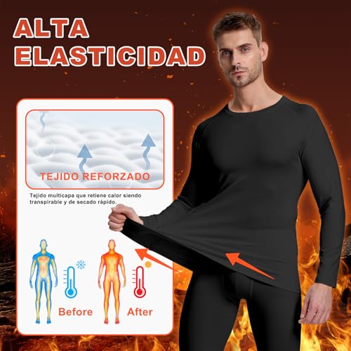 VanKee Camisetas Térmicas Hombre Ropa Térmica Hombre Transpirable Elasticidad Invierno Camisetas Térmicas Manga Larga Secado Rápido Ligereza Compresión Térmicas Cape Base para Esquí Ciclismo Viajar