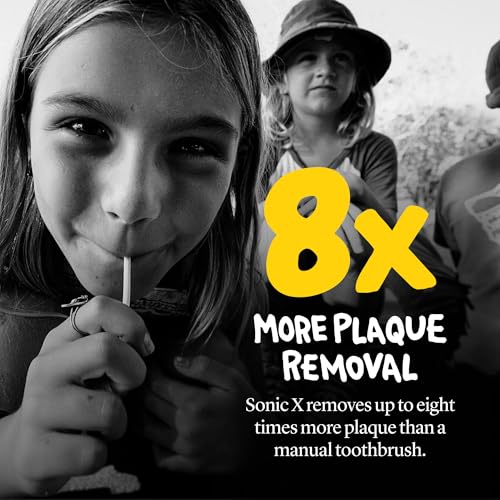 Image of Made by Dentists Sonic X Electric Toothbrush - Rechargeable Kids Sonic Toothbrush, 8X Plaque Removal, 2 Speed Modes, 2-Minute Time, 6 Brush Heads Included, Tweens Ages 7+, Today was A Good Day Edition