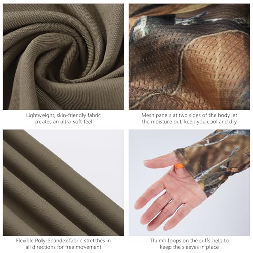 BASSDASH Men’s Lightweight Camo Hunting Shirt UPF 50+ Sun Protection Long Sleeve Hiking Fishing Performance Tee Mesh Panels3