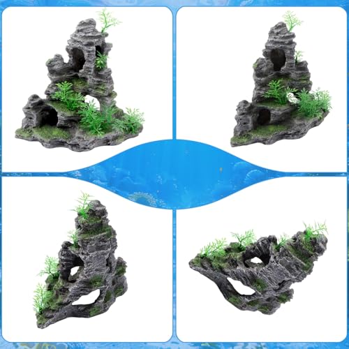 Image of Saim Large Aquarium Decor Set - Resin Castle & Mountain Stone, 2Pack | Resin Castle and Mountain View Stone Ornament, Fish Tank Rock Decor & Aquatic Plant Background, Freshwater /Saltwater Tanks